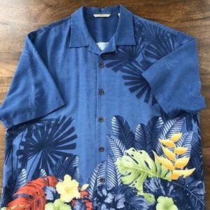 Tommy Bahama Silk tropical shirt. Size Large. Color blue floral.